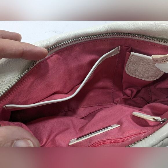 WHBM Soft Leather Clutch Cream Bag Purse Ruffle Zip Closure Inside Pockets Party - Picture 10 of 11